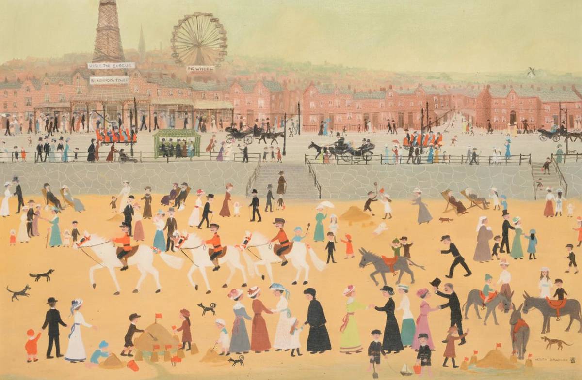 Lot 734 - Helen Layfield Bradley MBE (1900-1979)  "Blackpool Beach "  Signed, with fly insignia,...