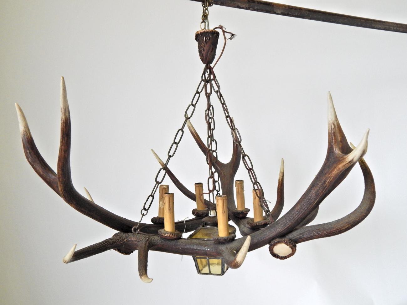 Lot 153 - An Austro-German Red Deer Antler Chandelier, constructed from three Red Deer antlers fitted...