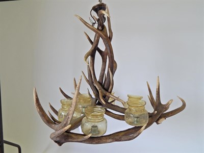 Lot 156 - A Large Austro-German Red Deer Antler Chandelier, constructed from eight adult Red Deer antlers...