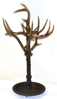 Lot 22 - A German Carved Wood, Antler Mounted and Cast Iron Stick and Umbrella Stand, circa 1870-80, the...