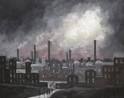 Lot 751 - Geoffrey W Birks YWS (1929-1993)  "Night Shift On " Numbered and inscribed verso, oil on canvas...