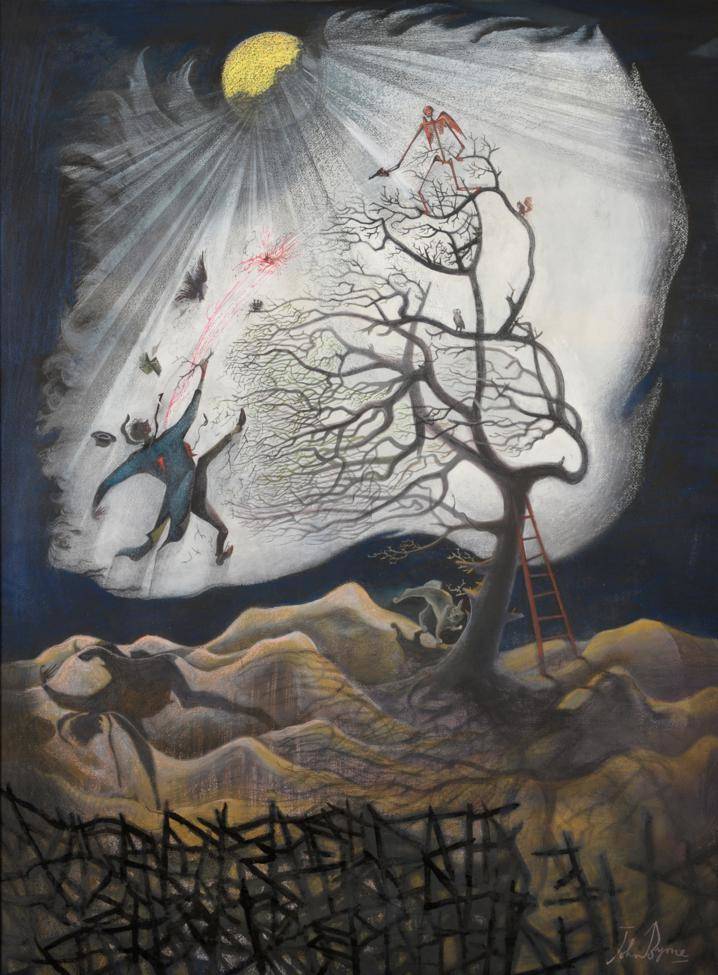 Lot 761 - John Byrne (b.1940) Scottish   "Death of an Egg Head " Signed, casein, 106cm by 79.5cm   Exhibited