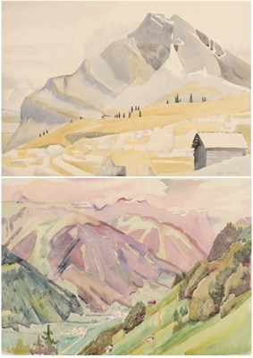 Lot 803 - Edith Lawrence (1890-1973)  "Switzerland " Inscribed verso in pencil, pencil and watercolour,...