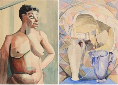 Lot 809 - Edith Lawrence (1890-1973)  Still life of blue and white jugs in front of a mirror Pencil and...