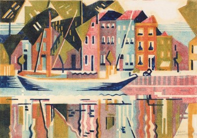 Lot 816 - Edith Lawrence (1890-1973)  "Canal, Middleburg, Zeeland " Signed in pencil, inscribed and...