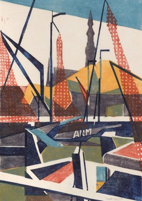 Lot 818 - Edith Lawrence (1890-1973) Harbour Scene  Signed in pencil and numbered 7/50, linocut printed...