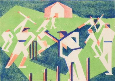 Lot 841 - Edith Lawrence (1890-1973)  "Cricket " Signed in pencil, inscribed and numbered 23/25, linocut...