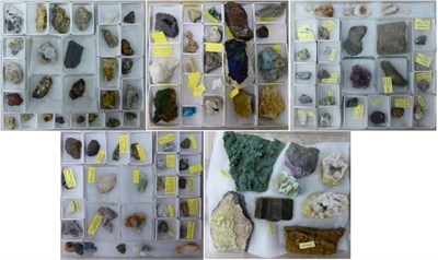 Lot 186 - Mineral Specimens: five boxes containing diverse mineral specimens, briefly including...