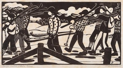 Lot 843 - Lill Tschudi (1911-2004) Swiss  "Boys with Skis " Signed in pencil, inscribed and numbered...