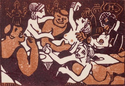 Lot 850 - Claude Flight RBA (1881-1955) and Edith Lawrence (1890-1973)  "A Roman Feast " Linocut printed...