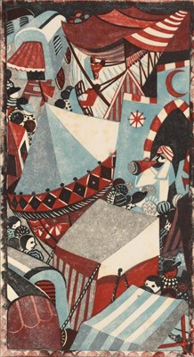 Lot 855 - Lill Tschudi (1911-2004) Swiss  "Village Fair II ", 1948 Inscribed in pencil, linocut printed...