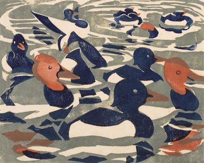 Lot 870 - Barbara Barnes (20th century)  "Ducks "  Signed in pencil and dated 1934, inscribed and...