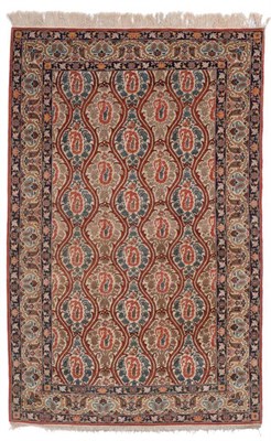 Lot 902 - Good Ghom Rug of Rare Design Central Persia The ivory field of trailing vines and boteh enclosed by