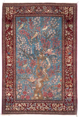 Lot 906 - Fine Isfahan Rug Central Persia The pale indigo field centred by a Tree of  Life and exotic...