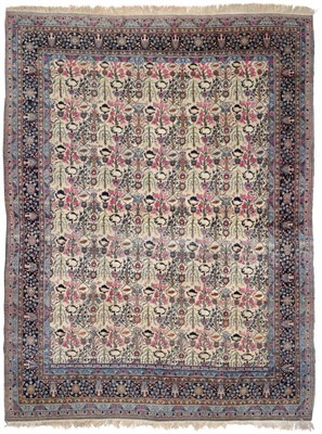 Lot 907 - Veramin Carpet Central Iran The cream field with a one way design of trees and flowering plants...