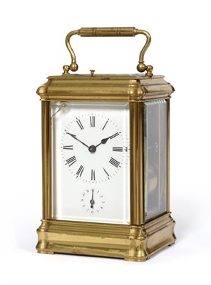 Lot 937 - A Brass Striking Repeating Alarm Carriage Clock, signed Margaine, circa 1890, carrying handle...