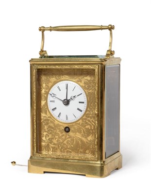 Lot 940 - An Early Unusual Brass Striking Alarm Carriage clock with a Pull Cord Repeat, circa 1840,...