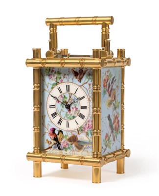 Lot 941 - A Brass and Porcelain Mounted Striking and Repeating Carriage Clock, circa 1890, the case imitating