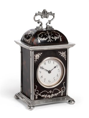 Lot 944 - A Tortoiseshell and Silver Mounted Carriage Timepiece, circa 1910, caddied top with a scroll...