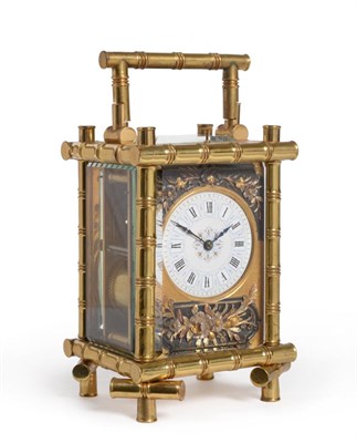 Lot 946 - A Brass Striking and Repeating Carriage Clock, circa 1890, the case imitating bamboo branches...