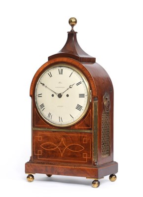 Lot 974 - A Regency Mahogany Inlaid Striking Table Clock, Miles Ludgate Street, London, arched case with...