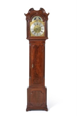 Lot 985 - A Mahogany Eight Day Longcase Clock, swan neck pediment with flower head capitals, well figured...