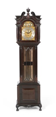 Lot 986 - A Chiming Longcase Clock, circa 1890, ebonied case with swan neck pediment, Corinthian...