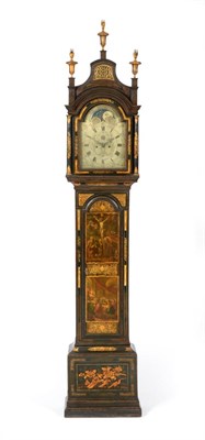 Lot 987 - A Japanned Eight Day Longcase Clock, signed George Jefferys, Chatham, circa 1780, pagoda...