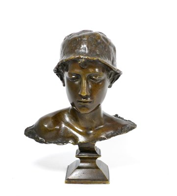 Lot 996 - Milquese: A Bronze Bust of a Young Man, wearing a cap, on a swept square socle, indistinctly...