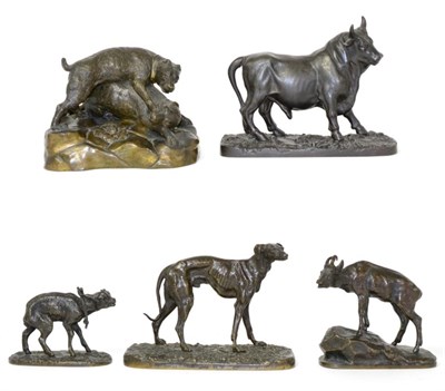 Lot 998 - After Pierre Jules Mêne (French, 1810-1879): A Bronze Model of a Greyhound, 13cm; A Similar...