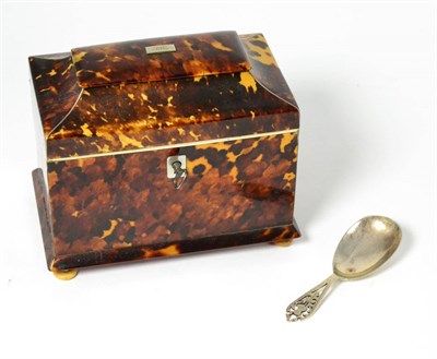 Lot 1011 - A Regency Tortoiseshell Tea Caddy, the shaped rectangular top enclosing two lidded compartments, on