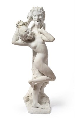 Lot 1017 - Italian School, circa 1900: A Carved White Marble Group as a Bacchante, dancing before a Satyr...