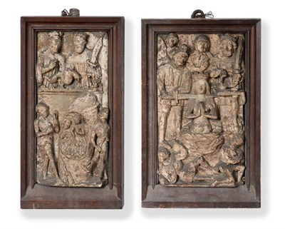 Lot 1023 - A Painted Wood and Gesso Relief Panel, in 15th century style depicting the martyrdom of a...