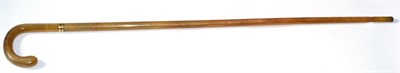 Lot 1036 - A Horn Walking Cane, 19th century, with French 18ct gold collar, 90.5cm