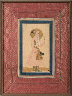 Lot 1041 - Mughal School (India, 17th century): A Full Length Portrait of Shah Jahan, standing holding a...