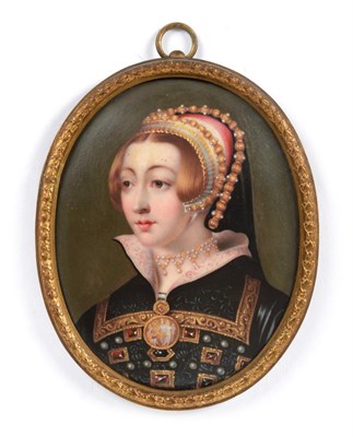 Lot 1042 - William Bone (active 1815-1843): Miniature Bust Portrait of a Renaissance Lady, wearing a...