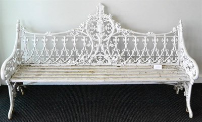 Lot 1050 - A Victorian Cast Iron Bench of Gothic Pattern, probably Coalbrookdale, with wood slatted seat,...