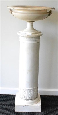 Lot 1051 - A White Marble Campana Urn, 19th century, with snake handles, everted rim and square foot, 81cm...