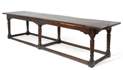 Lot 1068 - An Impressive Charles II Oak Refectory Table, late 17th century, the top with cleated ends, the...