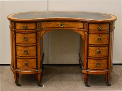 Lot 1079 - A Victorian Satinwood and Marquetry Kidney-Shaped Desk, crossbanded all over with zebrawood,...