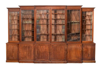 Lot 1097 - A Late George III Mahogany, Crossbanded and Boxwood Strung Six-Door Library Bookcase, early...