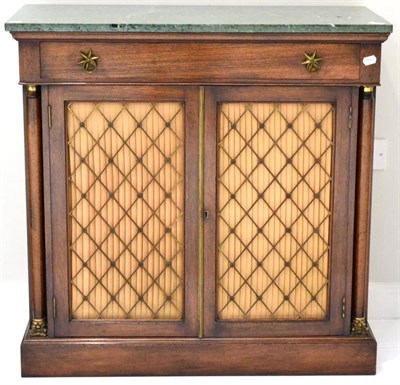 Lot 1100 - A Regency Style Mahogany and Gilt Metal Mounted Side Cabinet, the green marble top above a...