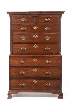 Lot 1107 - A George III Mahogany Chest on Chest, circa 1780, the bold breakfront cornice above two short...