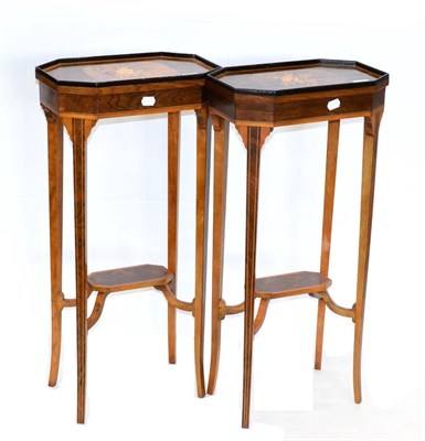 Lot 1109 - A Pair of Rosewood, Satinwood Banded, Ebony and Boxwood Strung Two-Tier Occasional Tables, of...