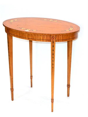 Lot 1133 - A Late Victorian Satinwood and Polychrome Decorated Oval Occasional Table, late 19th century,...