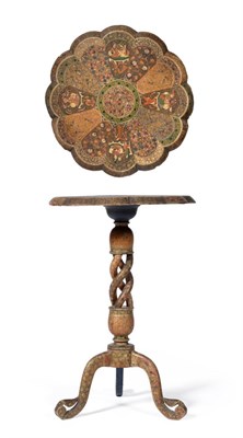 Lot 1142 - A Qajr Style Tripod Table, Persia, late 19th century, the lobed top decorated in segments of...