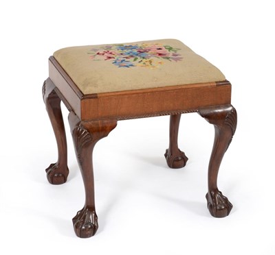 Lot 1158 - A Carved Mahogany Stool, made by E W Varley, Whitby, in George III style, with floral...