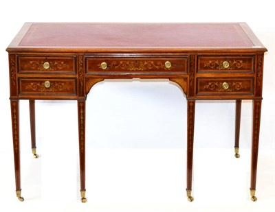 Lot 1162 - A Late Victorian Mahogany and Marquetry Inlaid Writing Desk, stamped Edwards & Roberts, circa 1900