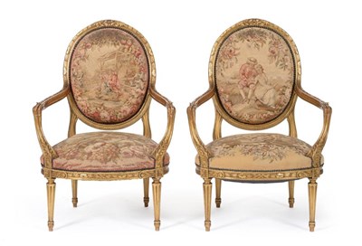 Lot 1181 - A Pair of Giltwood and Gesso Fauteuils, circa 1900, in French Transitional style, upholstered...