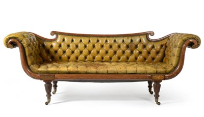 Lot 1184 - A Regency Simulated Rosewood and Brass Inlaid Scroll End Sofa, early 19th century , upholstered...